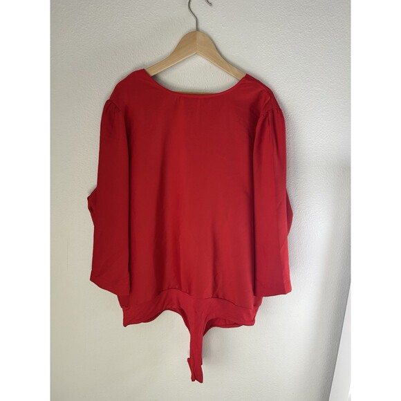 Eva Mendes by New York & Co V-Neck‎ Woman's Vibrant Red Draped Bodysuit Size 1X - Picture 9 of 9